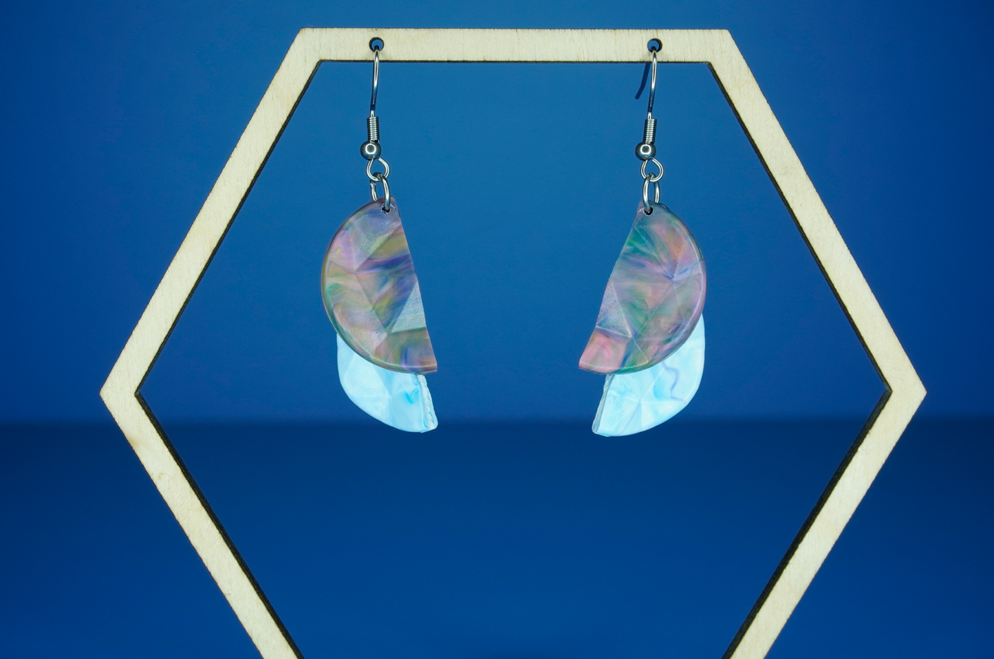 Recycled Half Circle Earrings - Cerulean Cascade