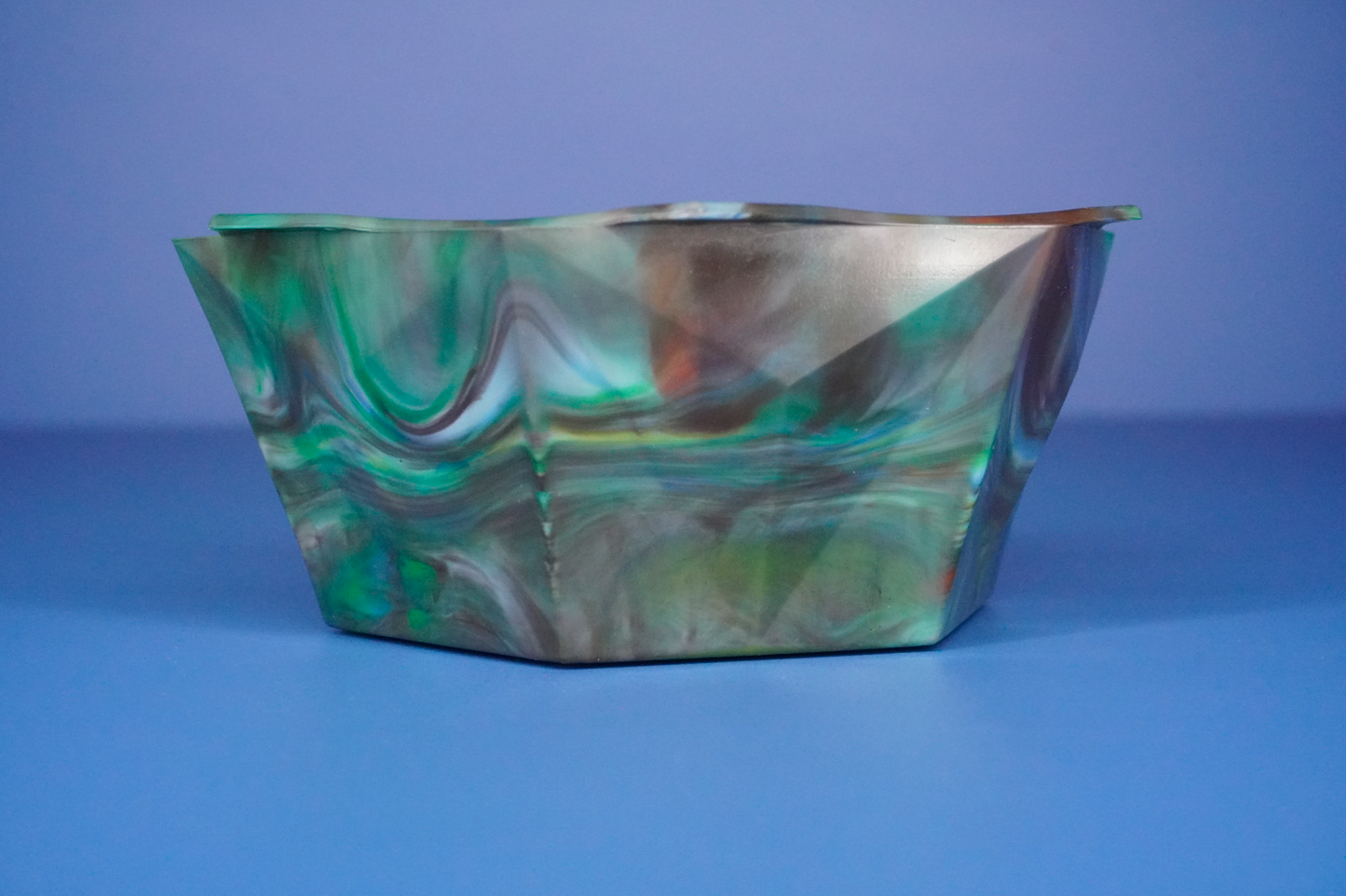 Frilled Decorative Recycled Bowl - Light Blue, Brown, Green