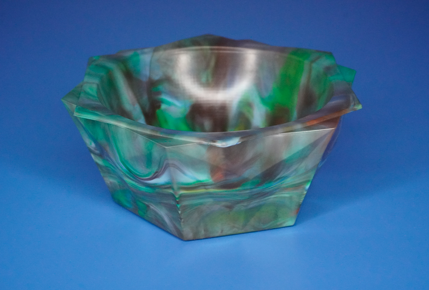 Frilled Decorative Recycled Bowl - Light Blue, Brown, Green