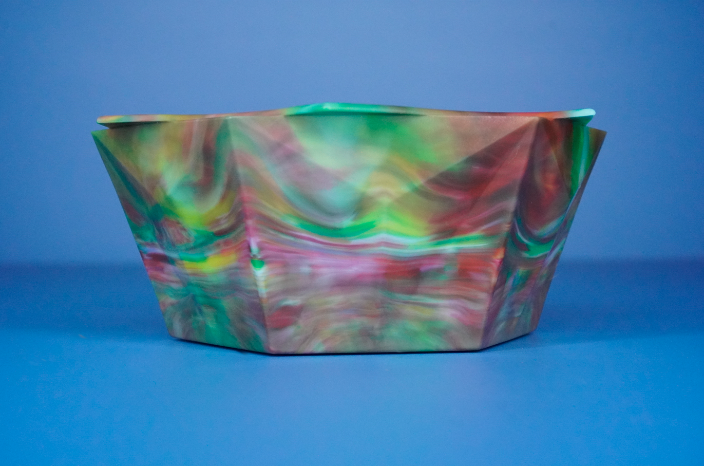 Frilled Decorative Recycled Bowl - Light Blue, Red, Yellow, Green