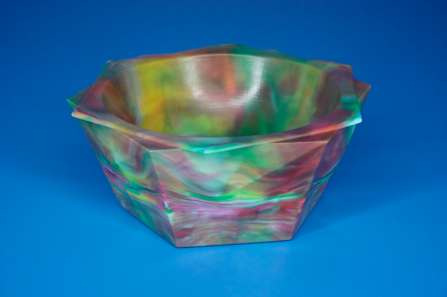 Frilled Decorative Recycled Bowl - Light Blue, Red, Yellow, Green